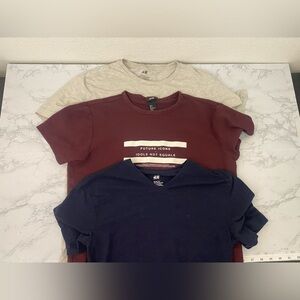 H&M Women’s S Crew T Shirt Short Sleeve Heather Gray Basic Lot Of 3 Blue Red​​​